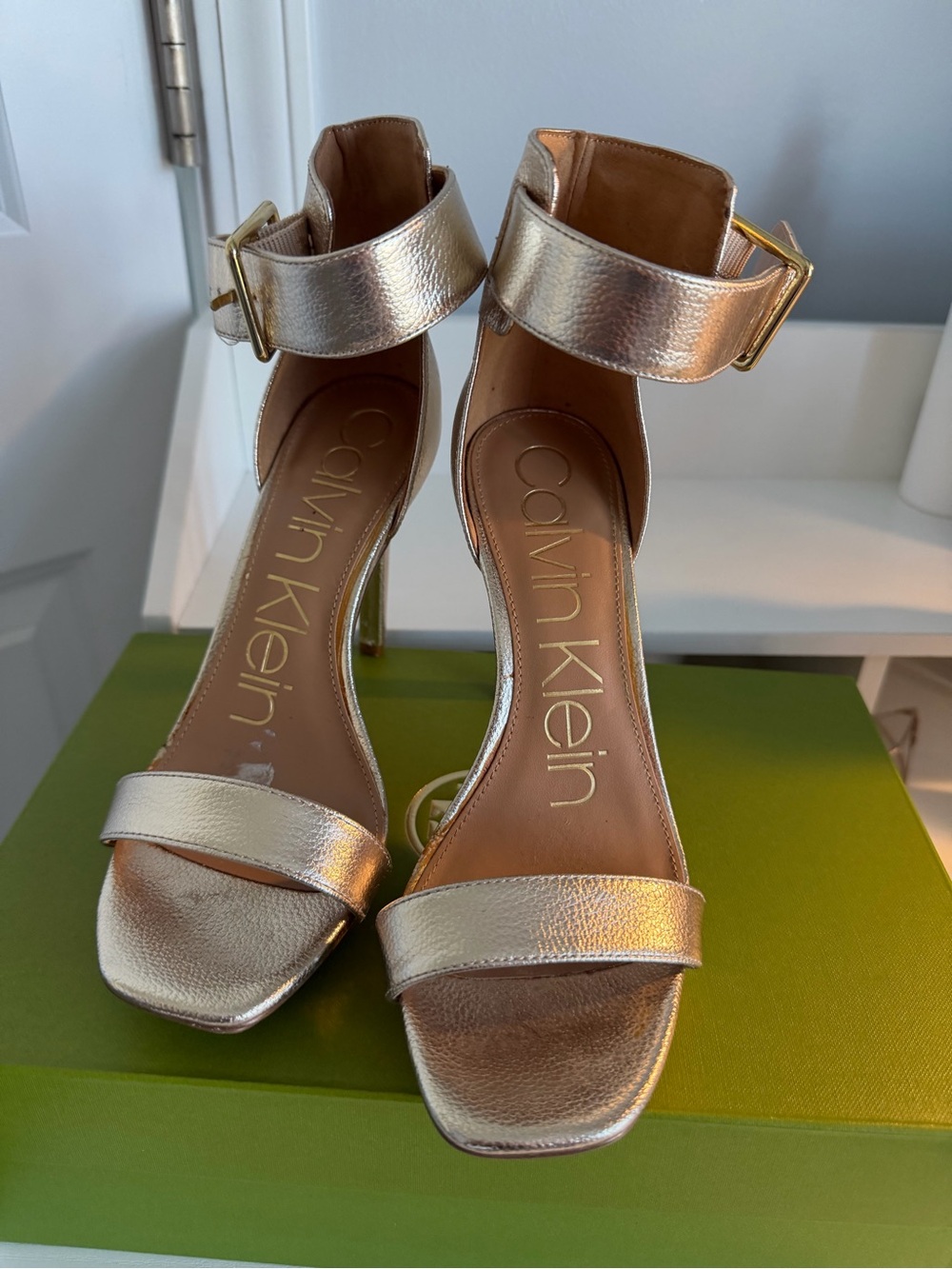 Calvin Klein Rose Gold Ankle-Strap Stiletto Sandals - Picture 2 of 4